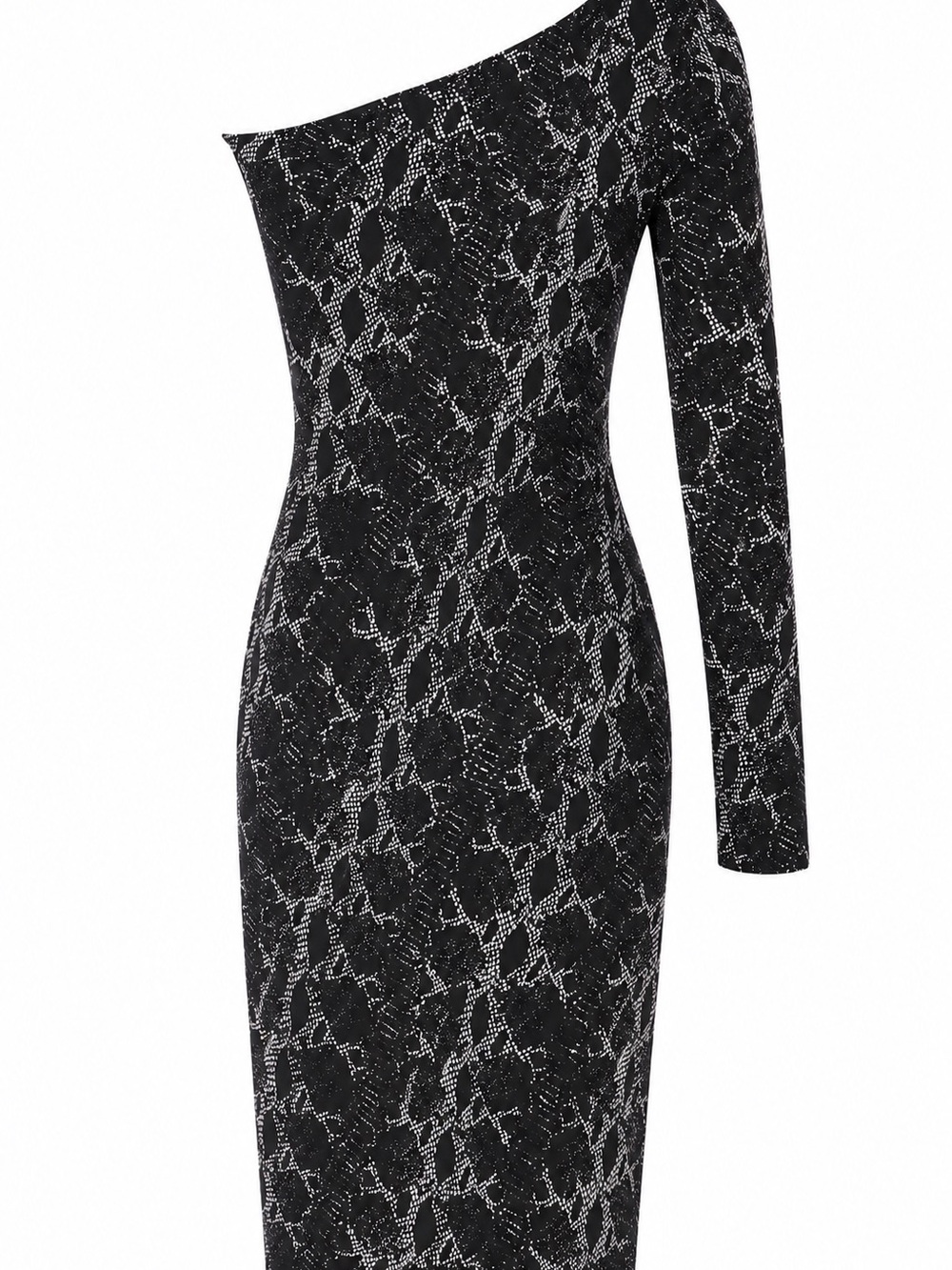 Jump Black and White One-Shoulder Lace-Effect Midi Dress